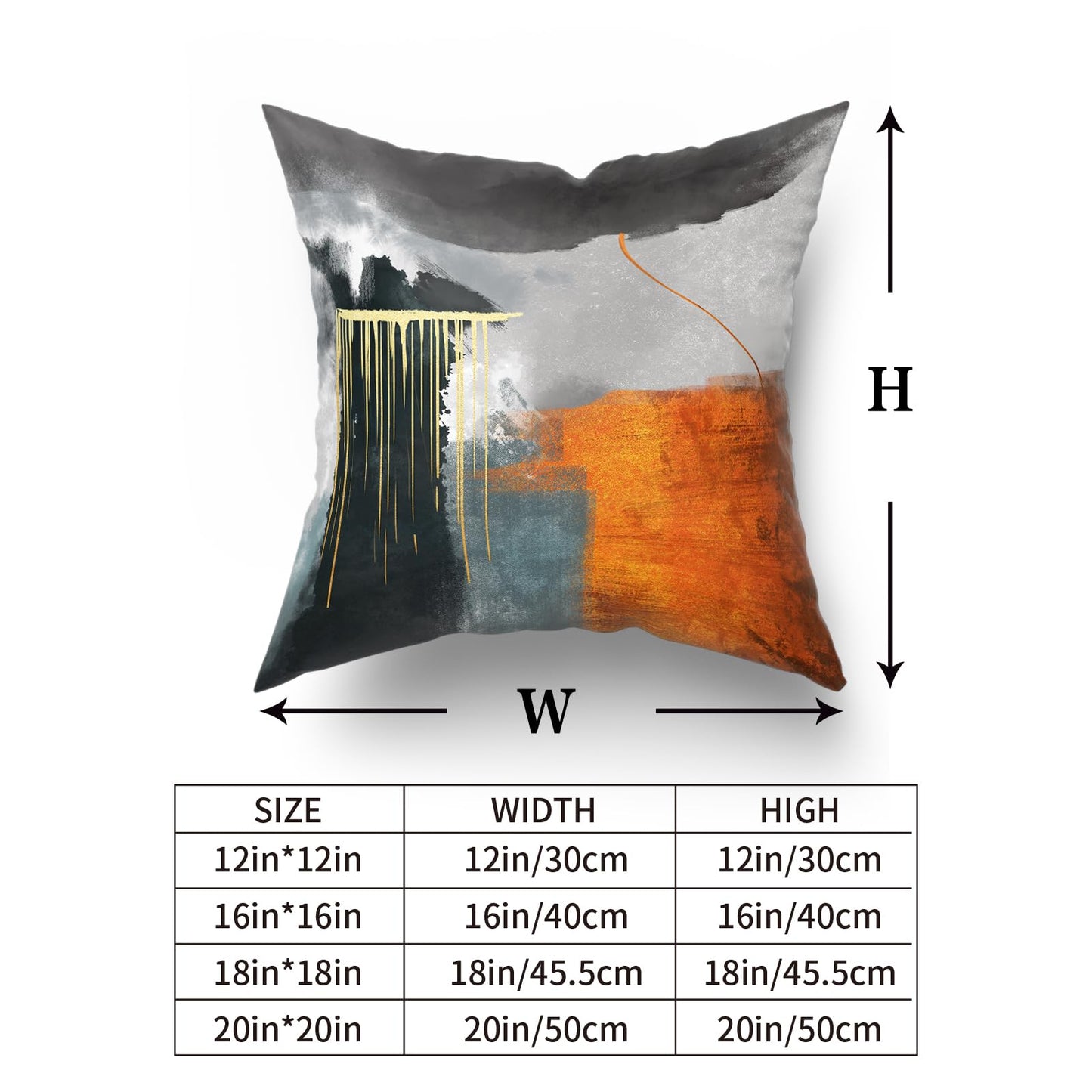 Retro Gold Throw Pillow Covers - Abstract Rust Orange Teal Gray Black Pillow Case Set of 2 Burnt Orange Painting Cushion Covers Decorative 18 x 18 Inches Pillowcases for Home Decor