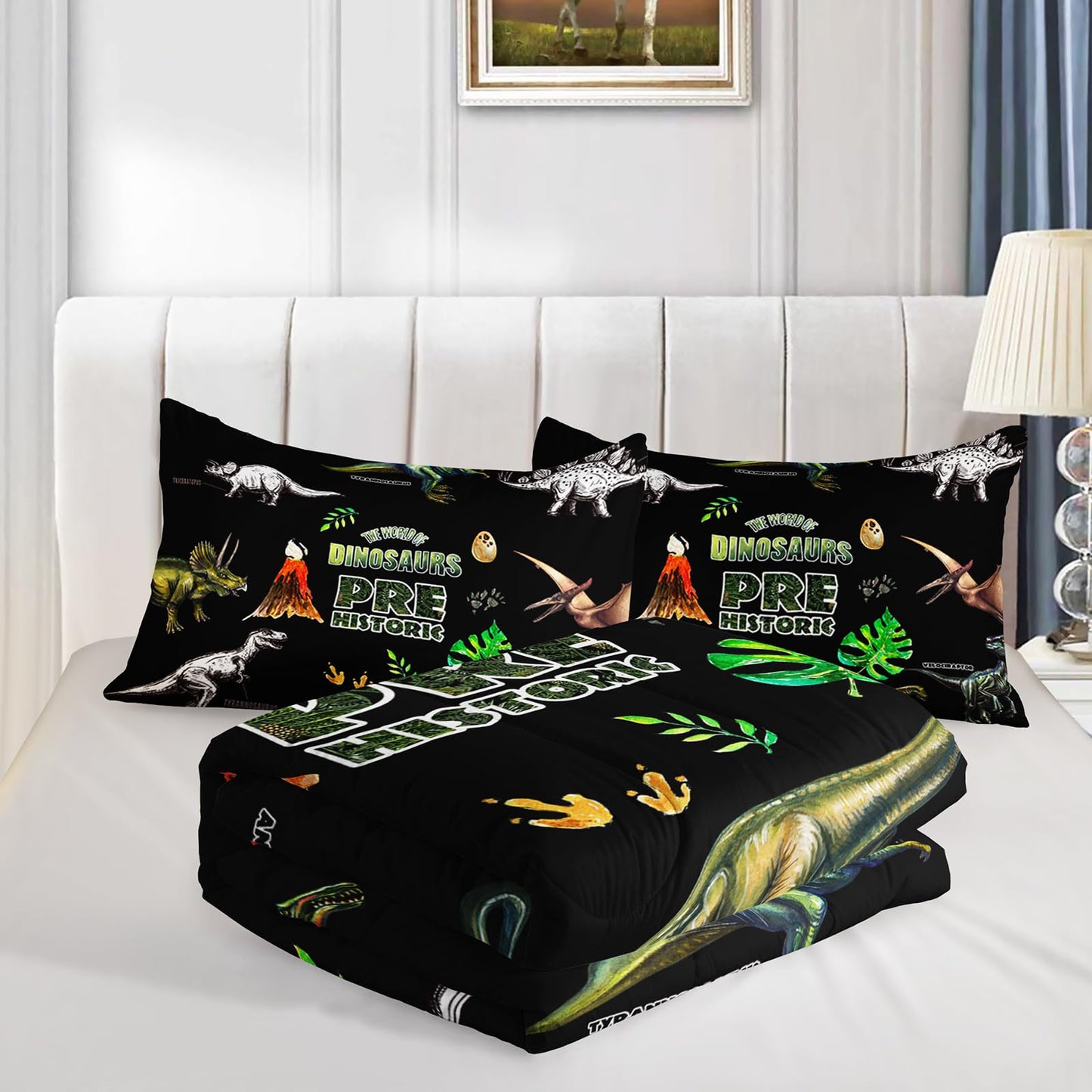 QOOMO Jurassic Dinosaurs Comforter Set, 3D Animals Bedding Set Suitability Girs and Boys Decorate Room Queen Size with 1 Comforter Set 2 Pillowcases