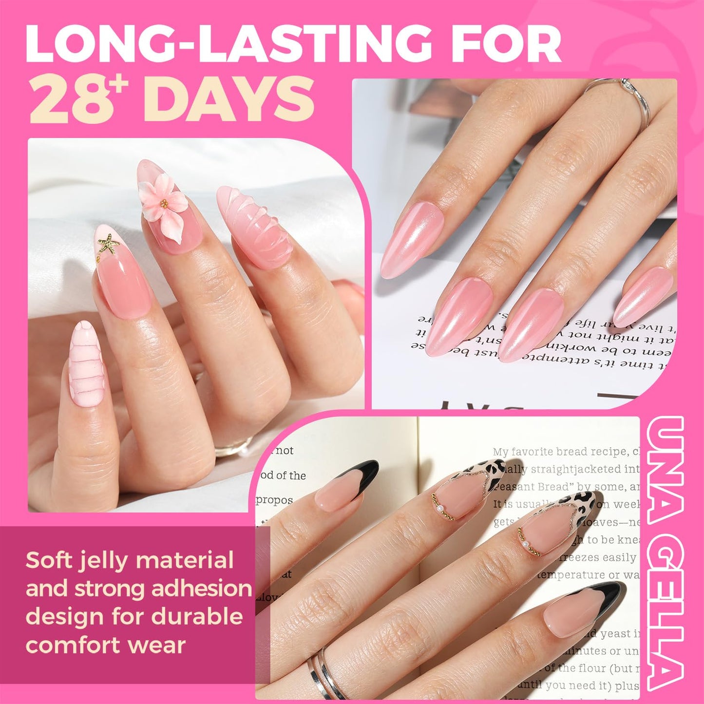 UNA GELLA Almond Gel Nail Tips, 504PCS Pre Etched Clear Fake Nails Tips Medium Almond Shape - 12 Sizes Full Cover Soft Acrylic Press On Nail Extensions No C Curve Gift for Diy at Home