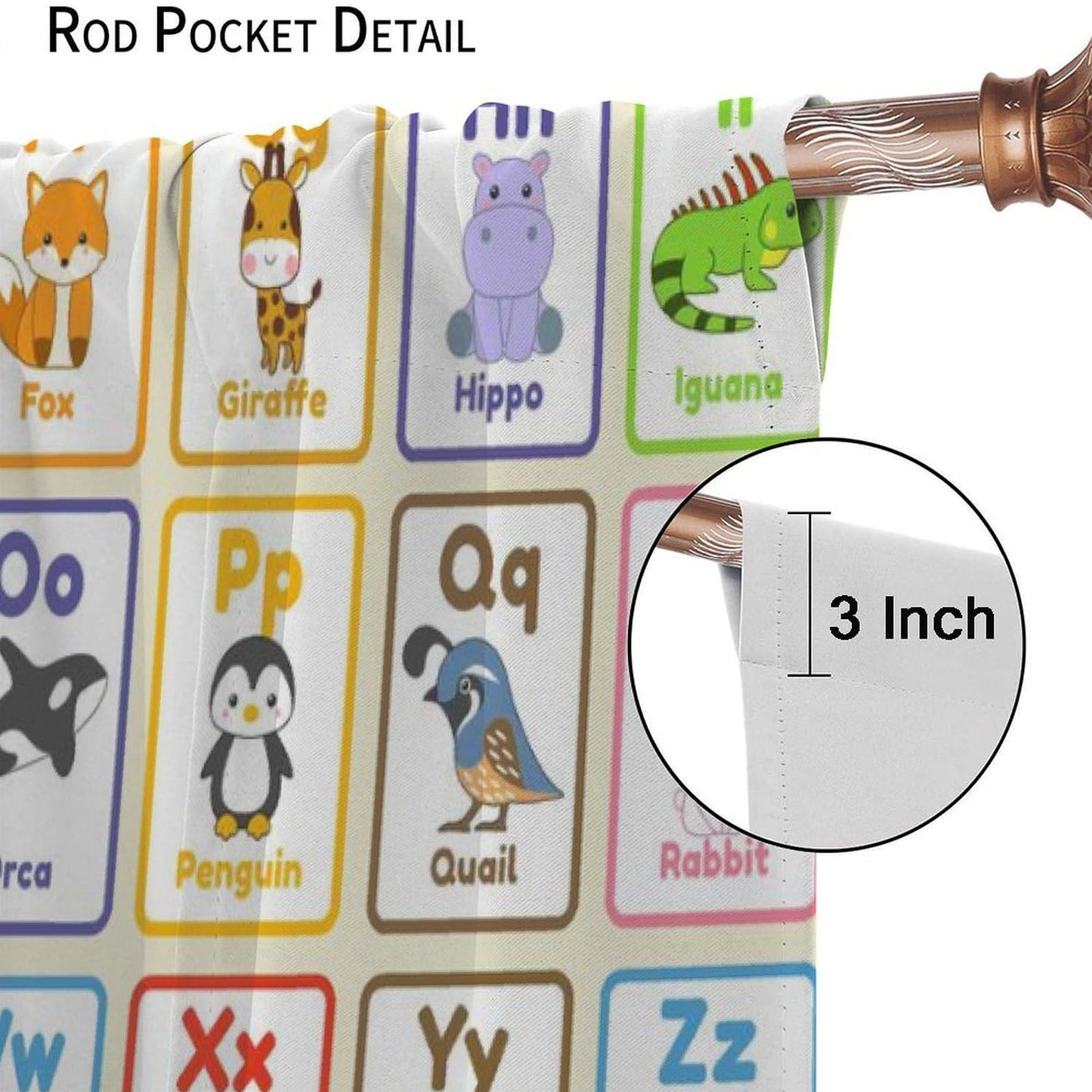 AAVEUP Alphabet Education Curtains, Cartoon Animal Alphanumeric ABC Color Learning Pencils Windows Treatments Drapes for Kids Baby Nursery Children Toddler Bedroom 42x45in（No Blackout）