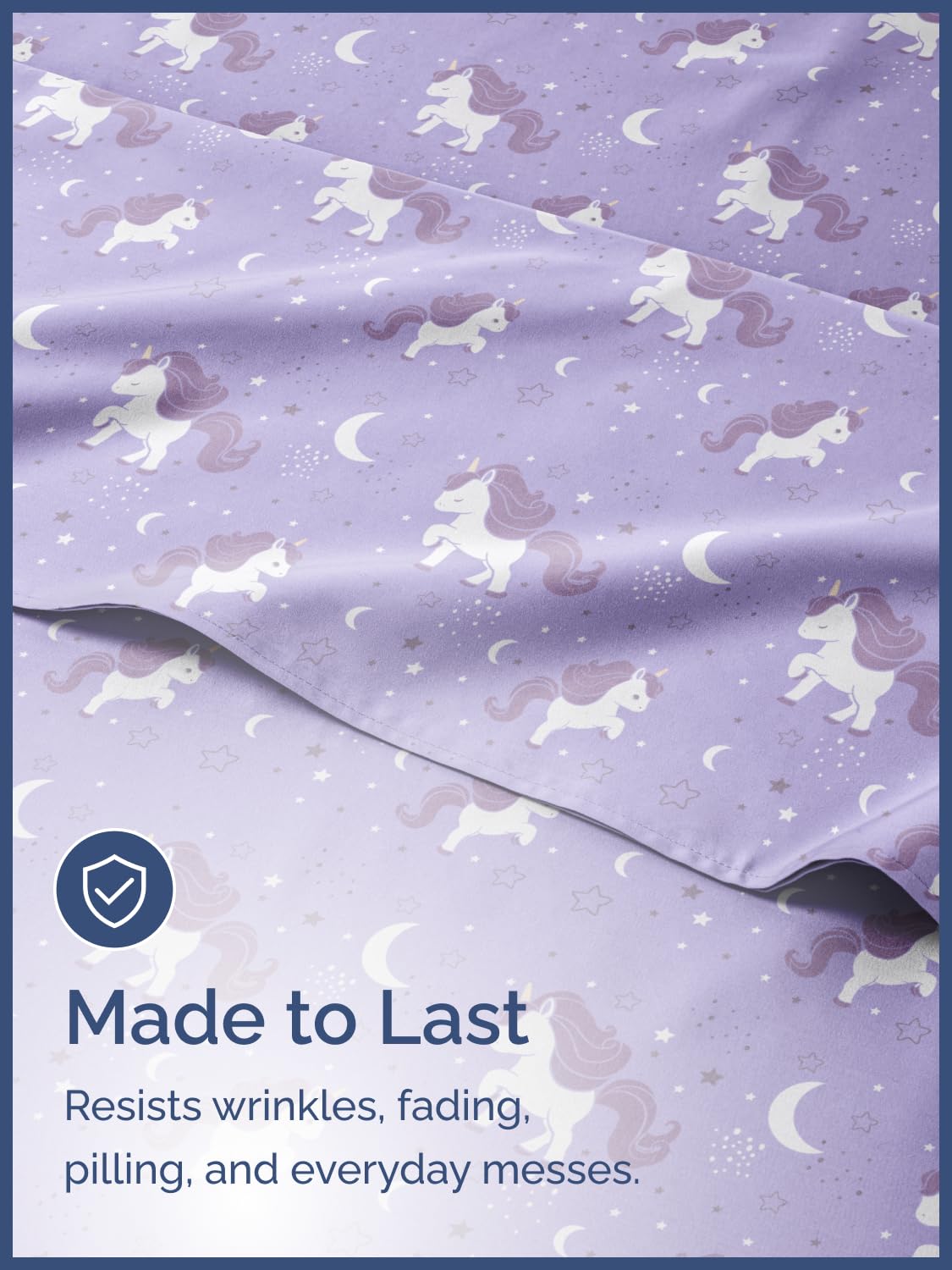 Kids Twin Size Bed Sheet Set - 3 Piece Kids Loft Bed Sheets - Purple Unicorn Butterfly Theme Bedding - Soft, Cute - Breathable and Machine Washable - Moon Bed Set for Boys, Girls, Teens and Toddlers