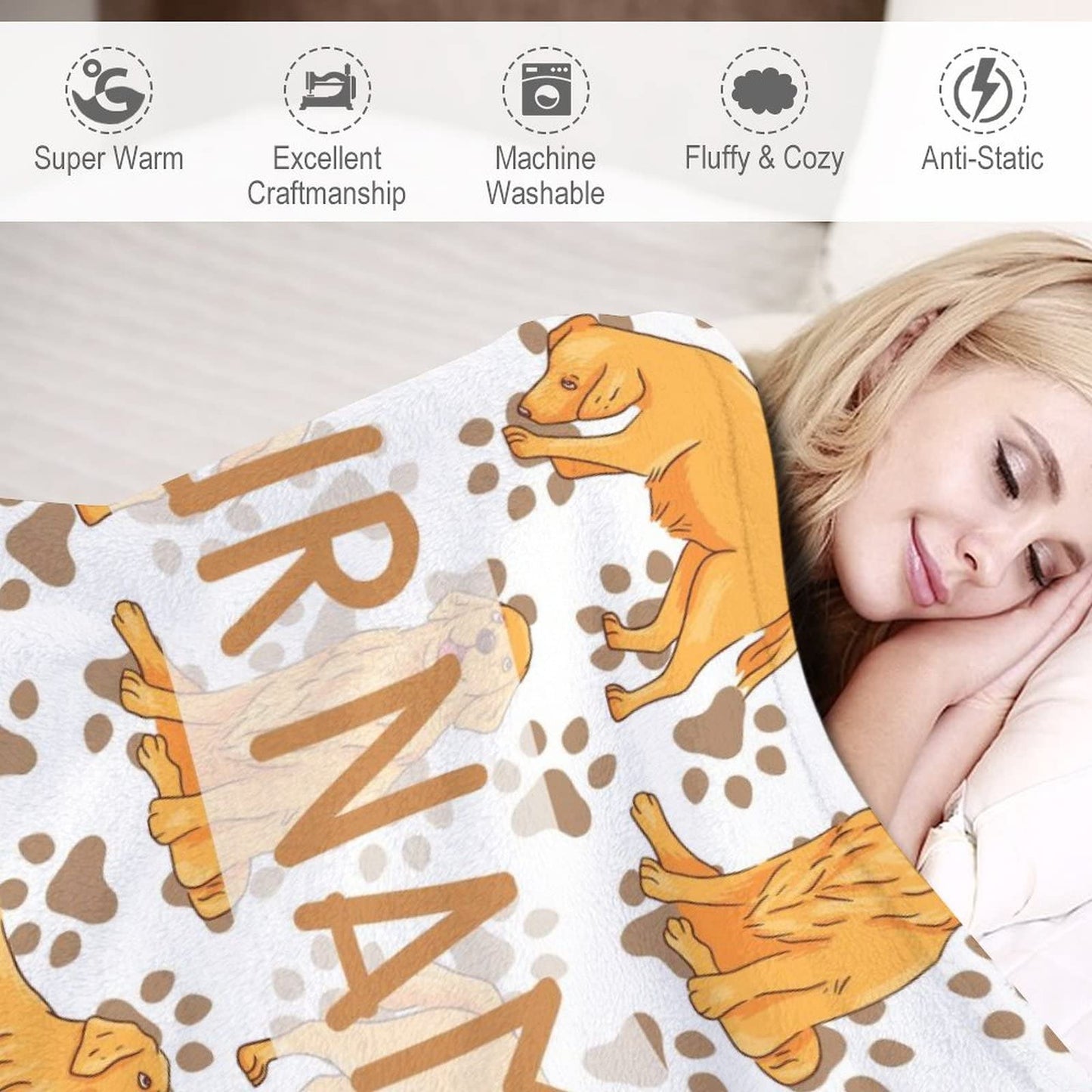 AIOMXZZ Personalized Golden Retriever Blanket Gifts with Text Name, 30"x40" Dog Pattern Flannel Fleece Throw Blanket Soft, Lightweight, Comfortable, Warm Golden Retriever Blanket for Adults Kids