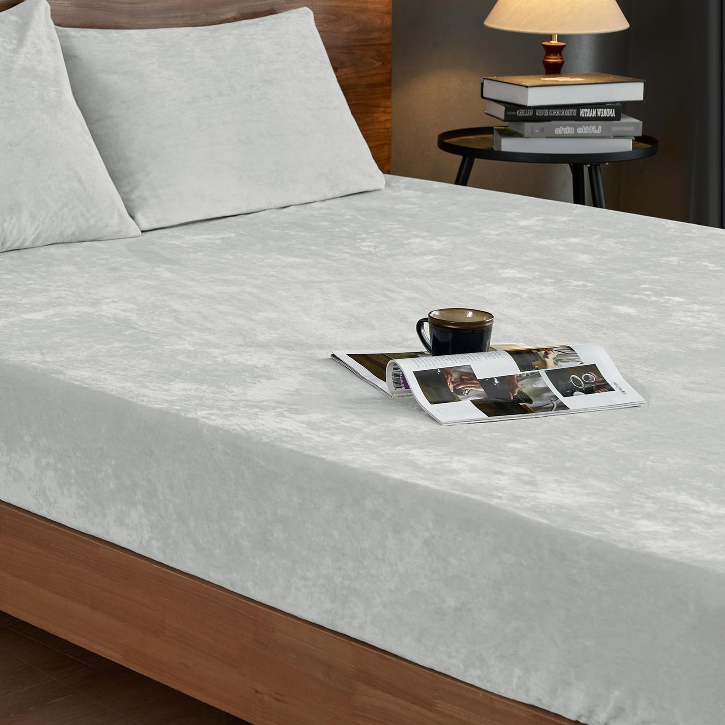 PHF Truly Velvet Fitted Sheet Only Full Size, Luxury Super Soft Cozy Fuzzy Fleece Bottom Sheet, Deep Pocket Up to 16",Strenghth Elastic Band, Suitable for Fall Winter Spring,No Pillowcases,Silver Grey