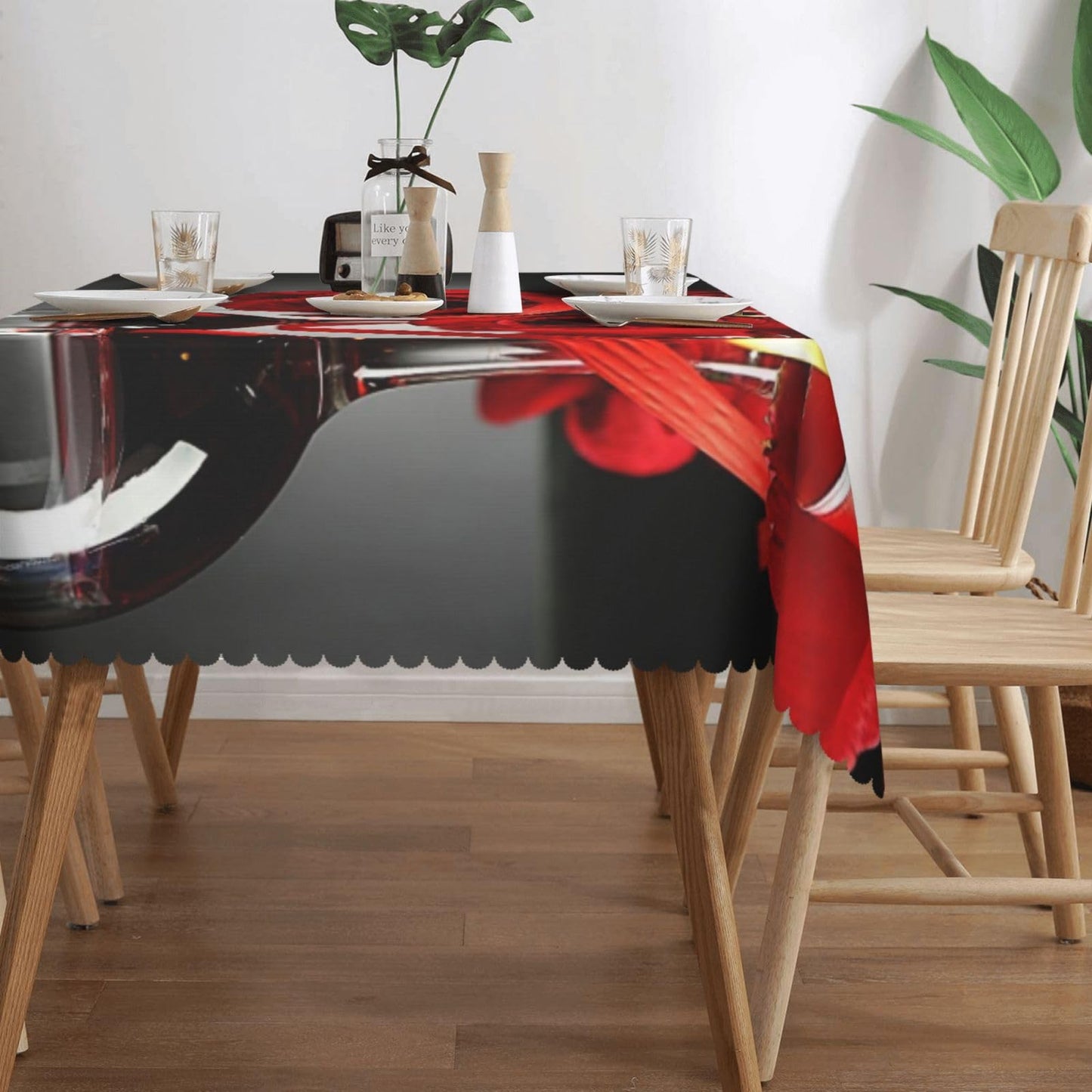 NEEZSEEZ Red Wine Rose Candle Rectangle Tablecloth 54x72 Inch Red and Black Romantic Burgundy Blossom Floral Table Cloth Table Cover Kitchen Decorations for Home Dinner Party