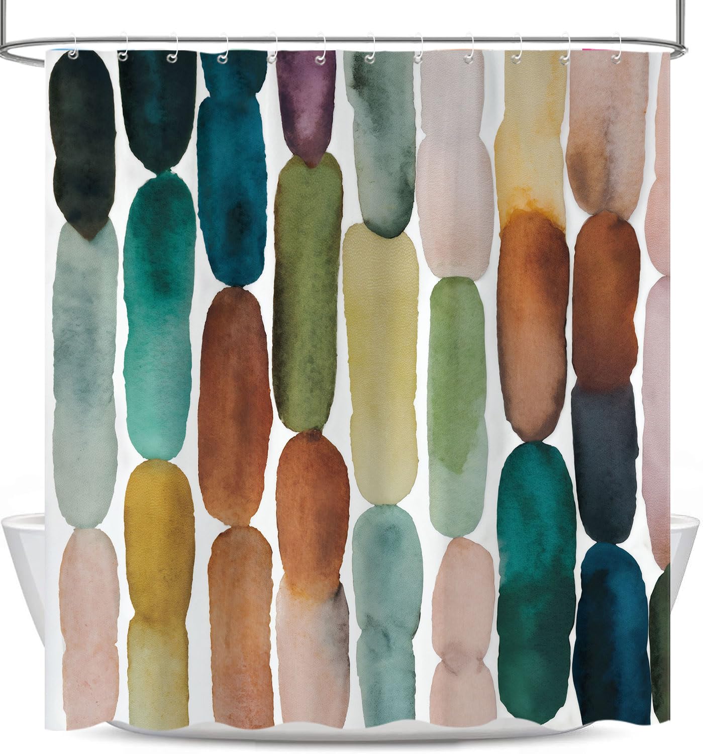 Yuphive Colorful Mid Century Modern Shower Curtain, Boho Abstract Geometric Retro Art Shower Curtains for Bathroom, Rainbow Unique Cute Pattern Polyester Fabric Bathroom Set 12 Hooks 72X72IN