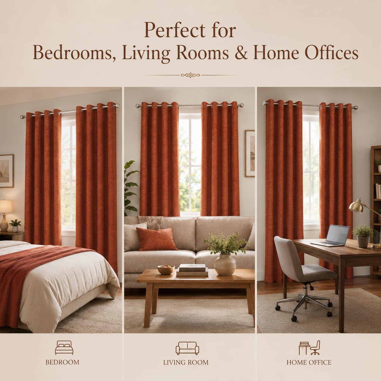 Fchozu 100% Blackout Curtains Set of 4 Panels, Grommet Drapes, Thermal Insulated and Noise Reducing Room Darkening Curtains for Bedroom Living Room (Dark Orange, 38 x 54 Inch)
