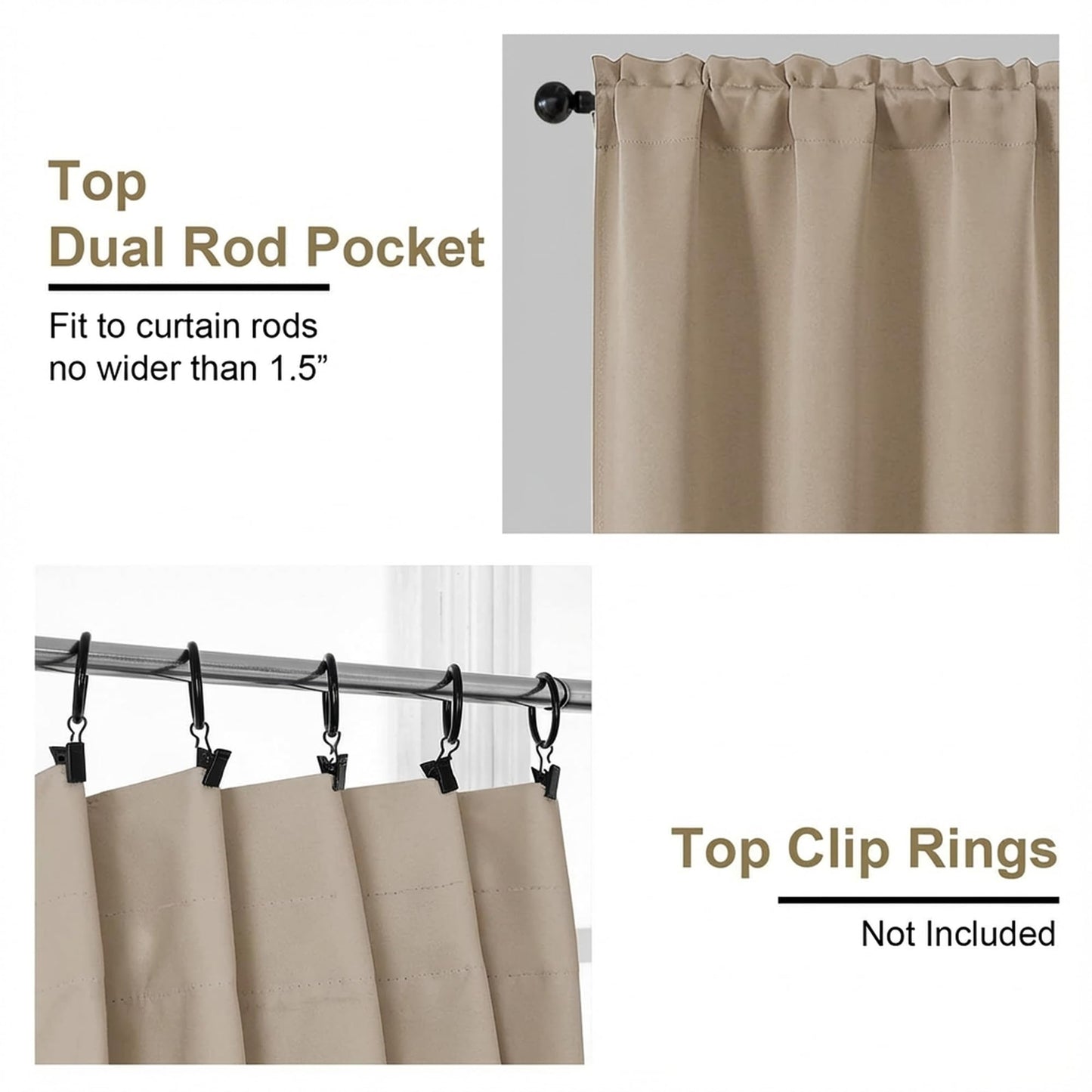 OVZME Blackout Curtains for Bedroom 63 Inch Length 2 Panels, Protect Privacy Thermal Insulated Solid Curtains for Living Room, Rod Pocket Window Treatment Blackout Drapes, 2x40Wx63L, Biscotti Beige