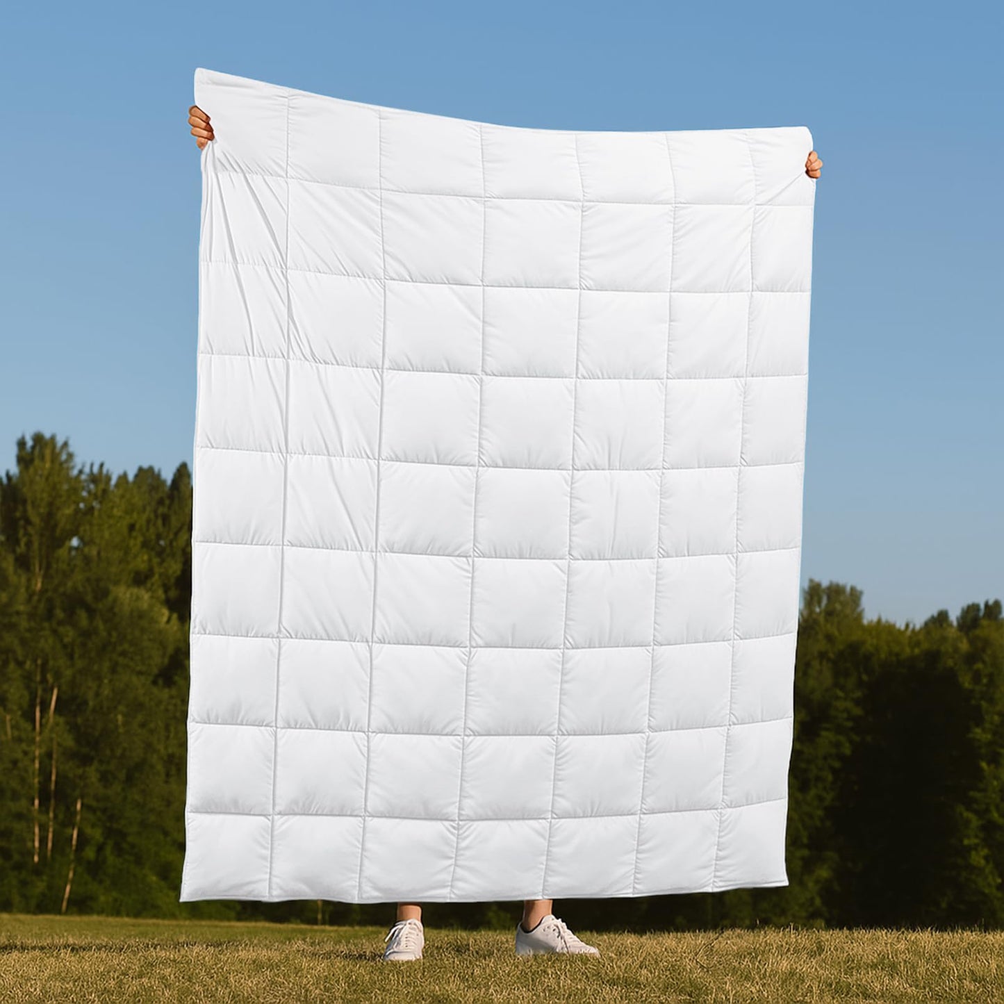 Deodar Natural Down Fiber Throw Blanket Couch, Sofa Down Fiber Blanket Throws Outdoor Lightweight Peach Skin Fabric, 50"X70", White