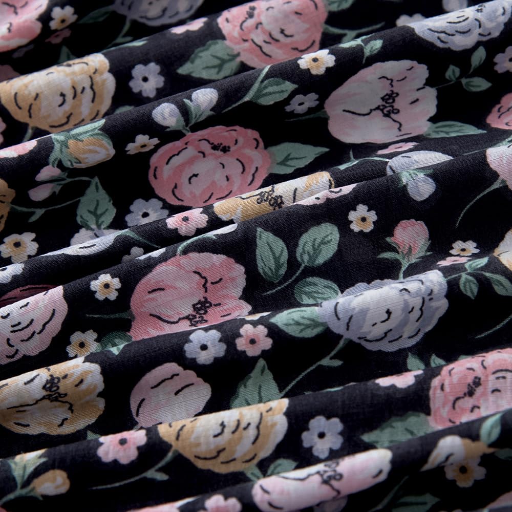 NATURETY Bedding Fitted Sheet with Deep Pocket,Colorful Floral Printed Fabric Bed Sheets(Black Flower,Queen)