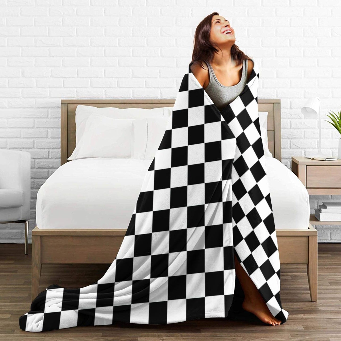 Black and White Checkered Throw Blanket, 320GSM Flannel Blankets for Women Girls Kids Boys Men, Checkerboard Bed Blanket Super Soft Cozy for Bed Sofa Couch Gifts (Black and White, 50"x40")