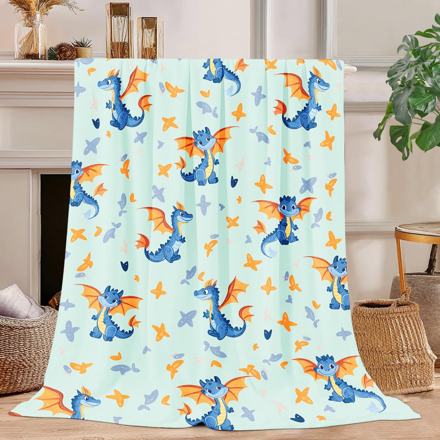 Cute Little Flying Dragon Blanket Dragon Fleece Throw Blanket Super Soft Fuzzy Plush Cozy Warm Dragons Decor Stuffed Bedding Blankets Gift for Boys Girls Men Women Kids & Adult 50"X40"