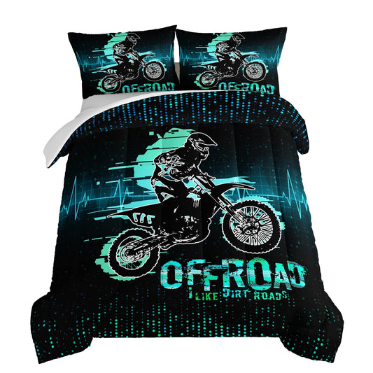 HOSIMA Extreme Sport Theme Comforter Motorcycle Full Size Bed in a Bag for Boys Kids Teens,Dirt Bike Tournment Kids Game Room Decor,Motocross Rider Black Comforter with 2 Pillowcases.