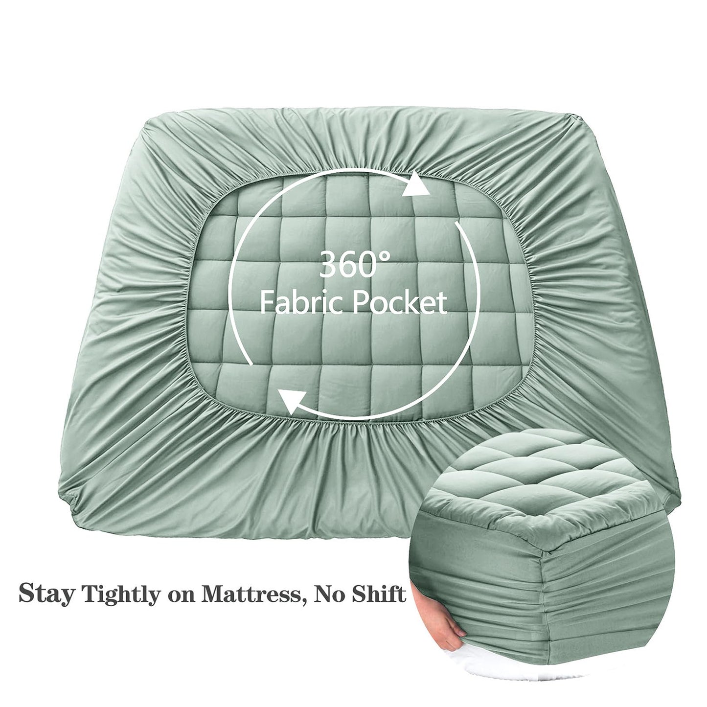 EASELAND Twin Size Mattress Pad Pillow Top Mattress Cover Quilted Fitted Mattress Protector Single 8-21" Deep Pocket Cooling Mattress Topper (39x75 Inches, Pale Aqua)