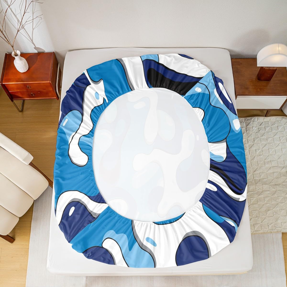 jejeloiu Camo Fitted Sheet with 1 Pillowcase Twin Size Military Style Bed Sheets Set 16" Deep Pocket Boys Girls Blue Bedding Camouflage Teens Bedroom Decor Breathable Lightweight Microfiber