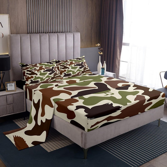 Feelyou Mallard Duck Bedding Set Twin Size for Boys Teens Kids Duck Hunting Camo Bed Sheets Hunter Green Army Camouflage Fitted Sheet Set Wild Home Decor