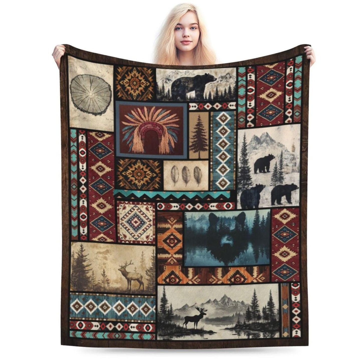 Cabin Western Throw Blanket Native Blankets Fleece Plush Flannel Super Soft Cozy Warm Lightweight Indian Southwestern Decor Gifts for Boys Girls Kids Adults Men Women 40" x 50"