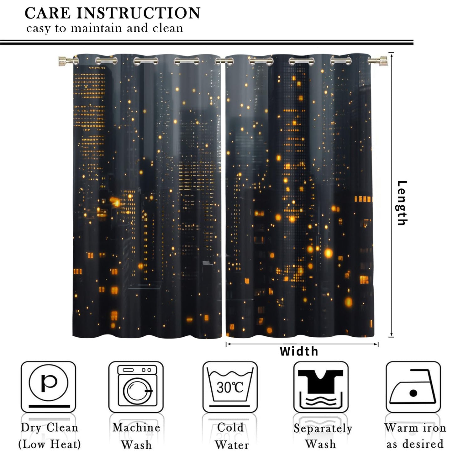 XAFIAUR Cityscape at Night Blackout Curtains, City Buildings Printed Drapes, Orange Lights Thermal Insulated Drapes 2 Panels Darkening Window Curtain for Bedroom Living Room 31.5" W x 45" L x2