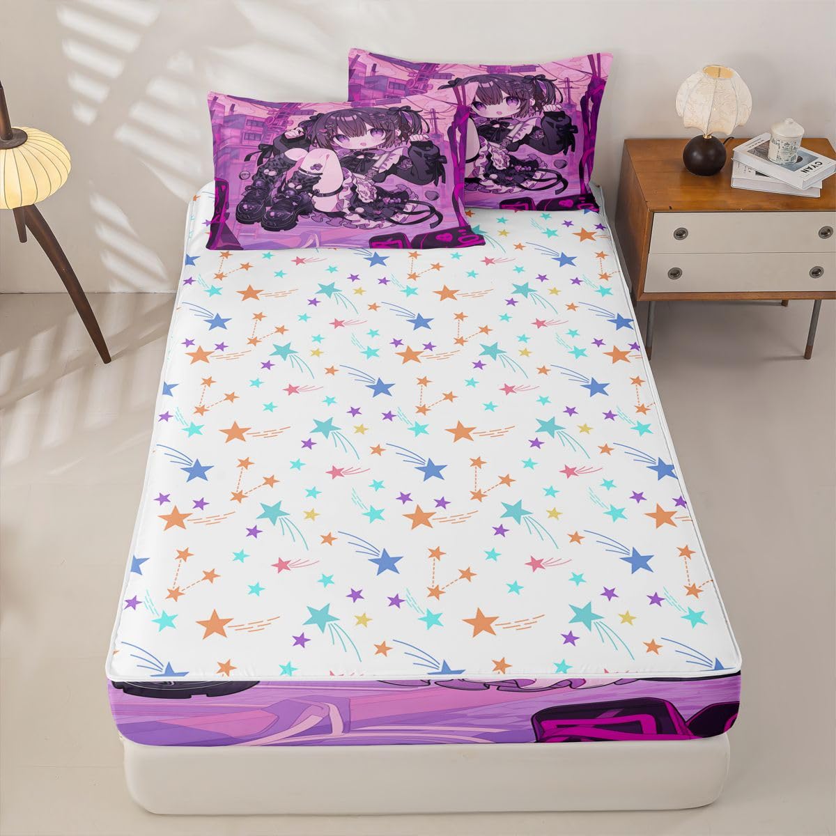 Erosebridal Kawaii Anime Girl Zipper Bedding Twin Size, 3D Japanese Style Kids Comforter Set - Uniform Girls Zip Up Comforter Bed in A Bag