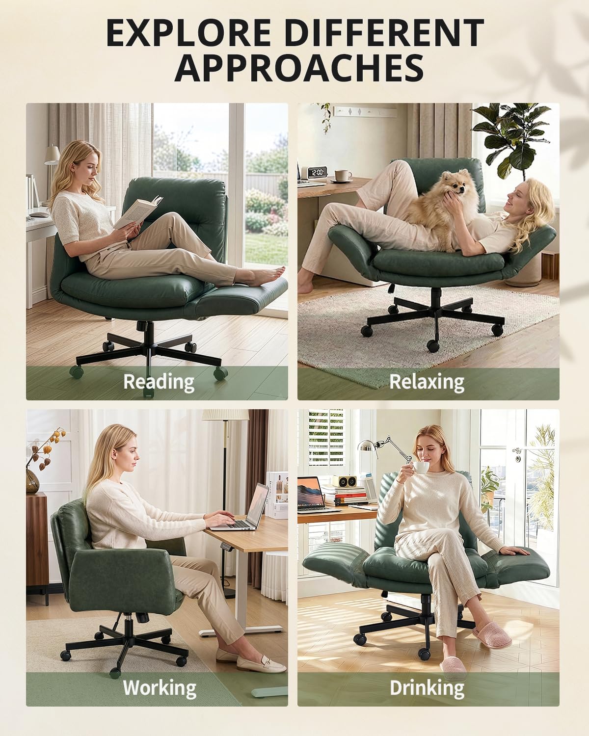 Karl home Criss Cross Desk Chair Vanity, Green