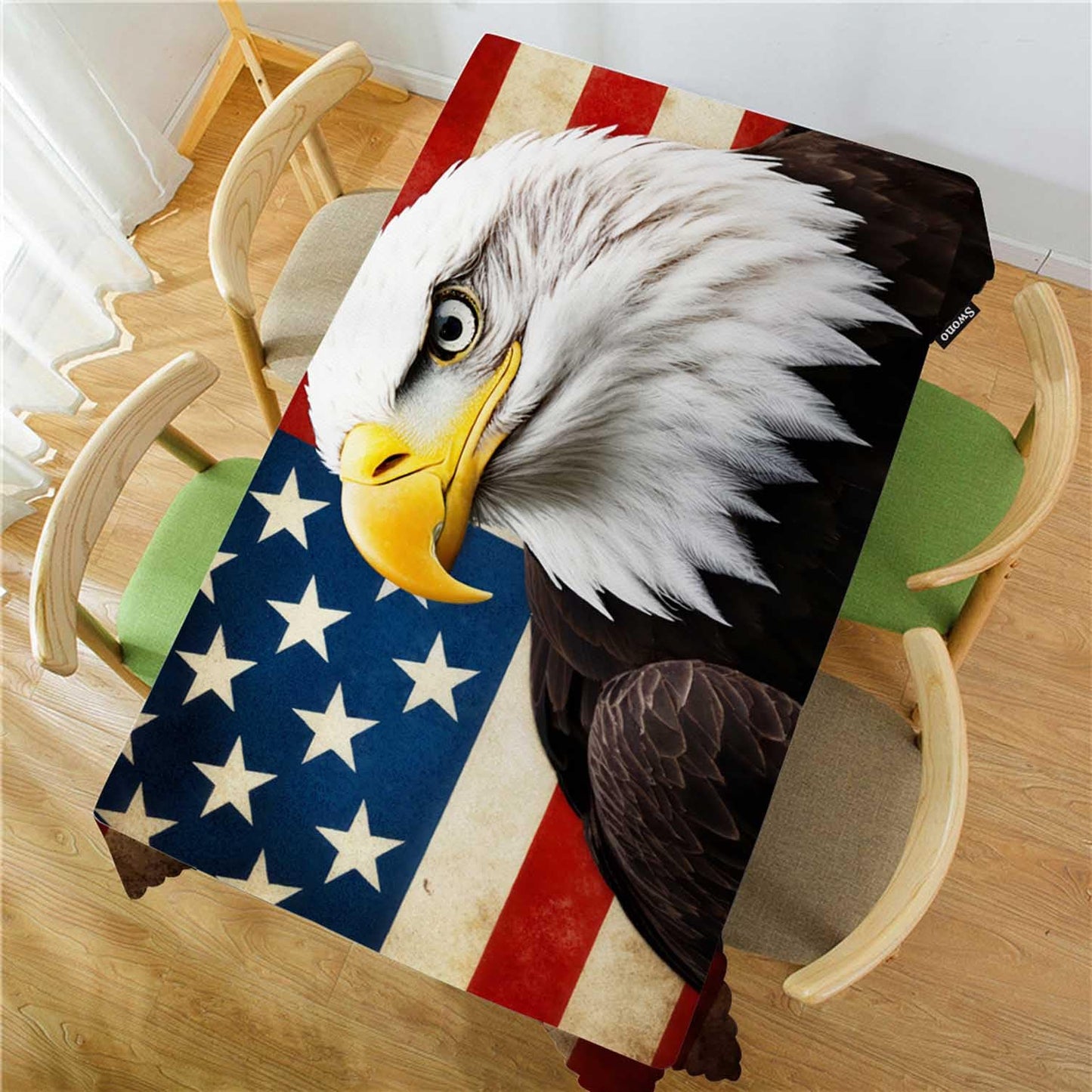 Swono Tablecloth 52"X70" Bald Eagle, Bird Bald Eagle On Grunge American Flag Rectangle Table Cover Anti-Oil Tablecloth for Dining Tables, Parties, Wedding and Banquet Decoration