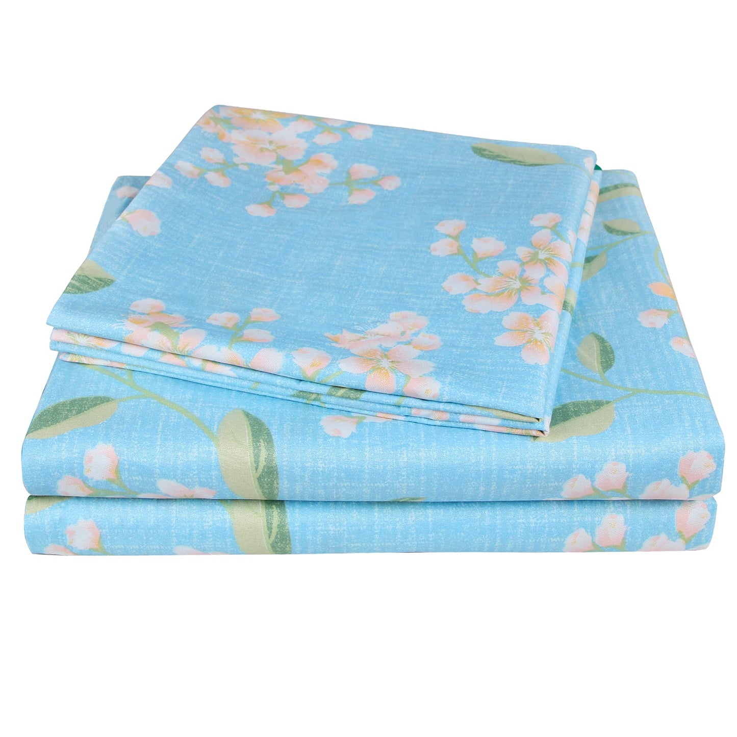 JSD Blue Floral Printed Sheet Set Queen Size, 4 Piece Soft Spring Pattern Microfiber Sheets Extra Deep Pocket