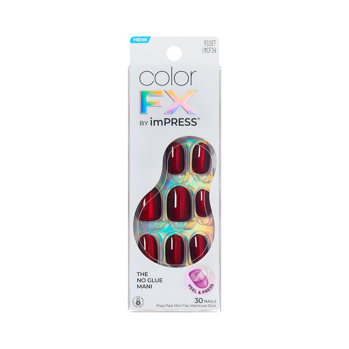 Kiss colorFX by Impress Press On Nails, Hidden Gem, 30 No Glue Peel and Stick Nails Kit with IMPROVED Adhesive, Red Short Oval Chrome Effect, Includes Prep Pad, Manicure Stick & Mini File