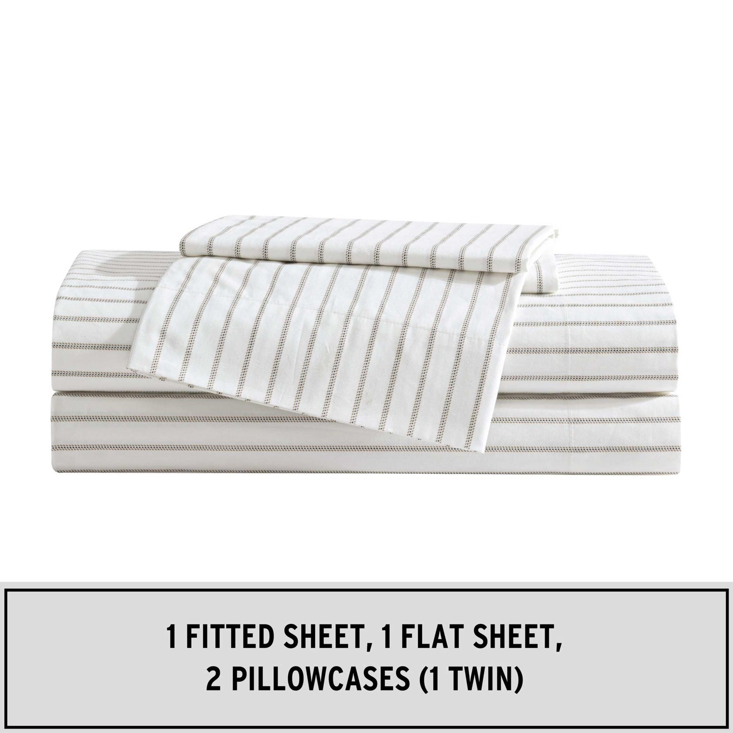Eddie Bauer - Twin Sheet Set with Fitted Sheet & Pillowcase, 100% Cotton Percale Bedding, Crisp & Cool, Dorm Room Essentials, Essential Stripe Beige