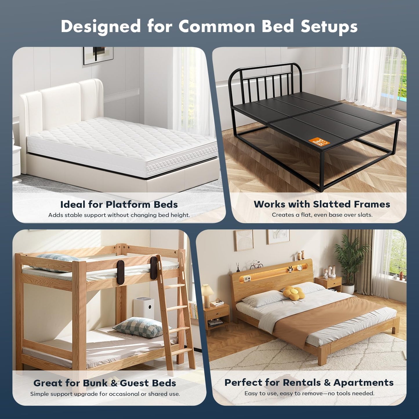 BedBro Queen Bunkie Board 10mm (60" x 80") – Black Under Mattress Support, Anti-Sag & Noise-Free, Breathable Low Profile Bed Board for Metal Frame, Platform & Slatted Beds