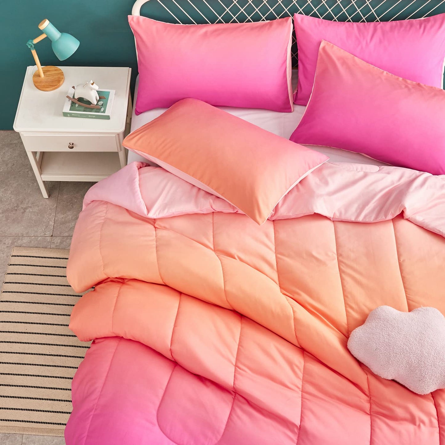 Yogeneg Rainbow Kids Comforter Sets Twin Size for Teen Girl Women, Pink Orange Ombre Comforter with Pillowcase,Ultra Soft Microfiber 2 Piece Bedding Set,All Season (Rainbow D, Twin)