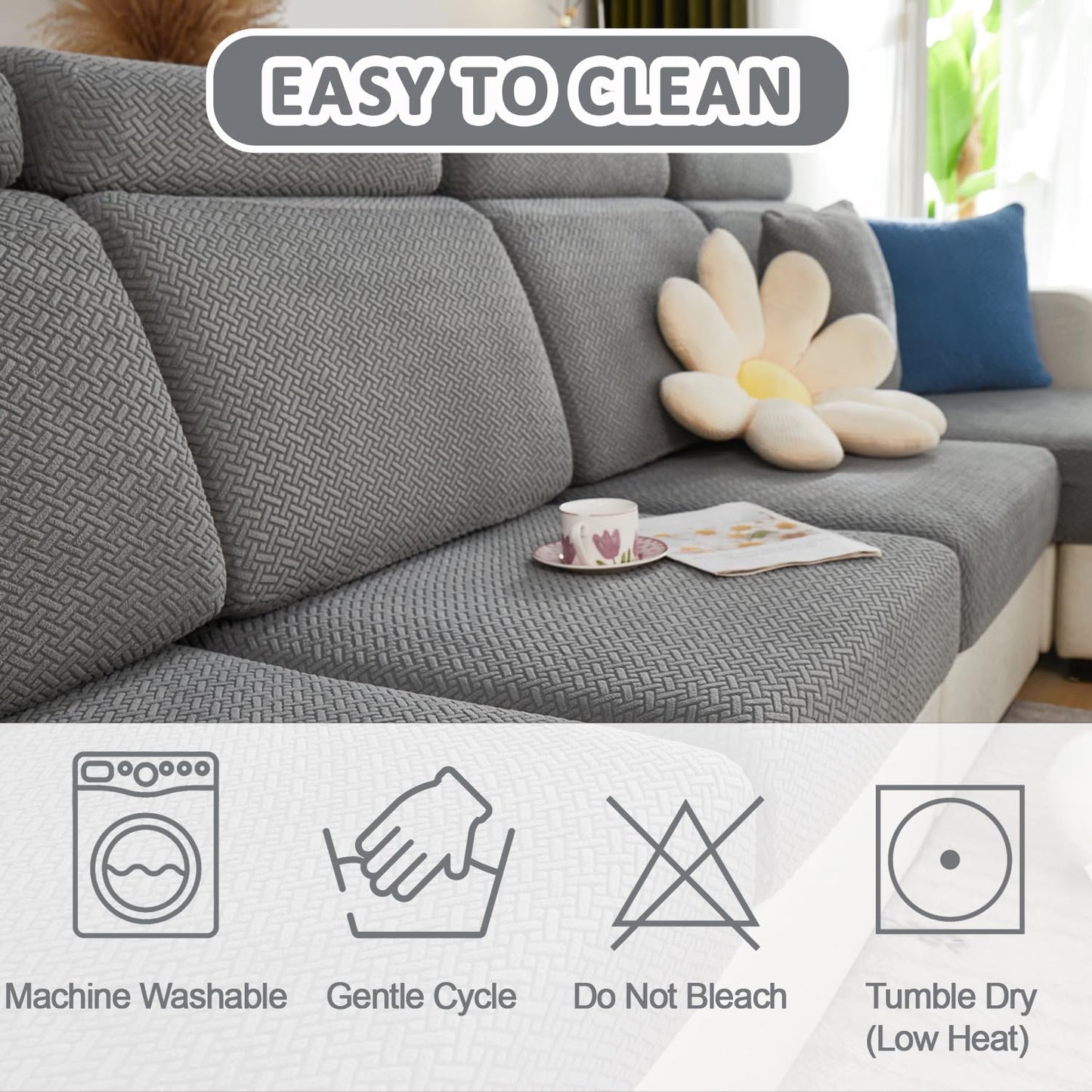 Stlemiko Couch Covers for Sectional Sofa Covers Washable Stretch Pet Couch Cushion Covers L Shape Dog Couch Cover Wear Resistant Anti Slip Sofa Slipcovers (Light Gray,3 Seater)