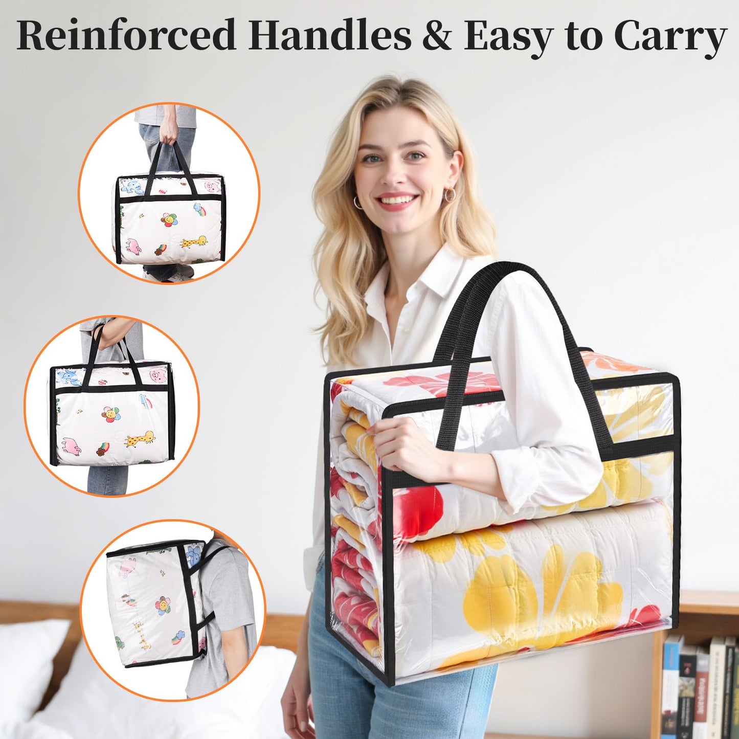 SpaceTrove Clear Clothes Storage Bags, 6 Pack Closet Organizers and Under Bed Storage Containers, Foldable Moving Bags with Zippers for Comforter, Blanket, Bedding, Duvet, PVC Packing Bags 60L
