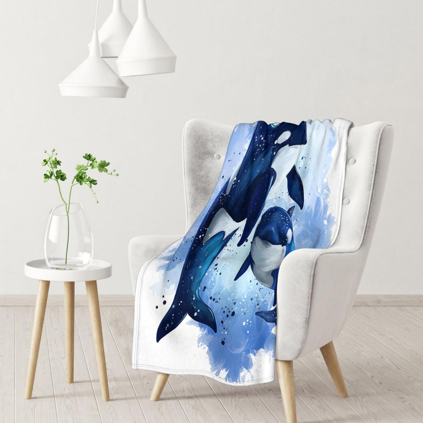 Throw Blanket 40x50 Inch,Ocean Blue Killer Whale Cozy Soft Lightweight Fuzzy Flannel Blanket 50x40 Inch Suitable for Couch Bed Sofa Living Room in All Seasons
