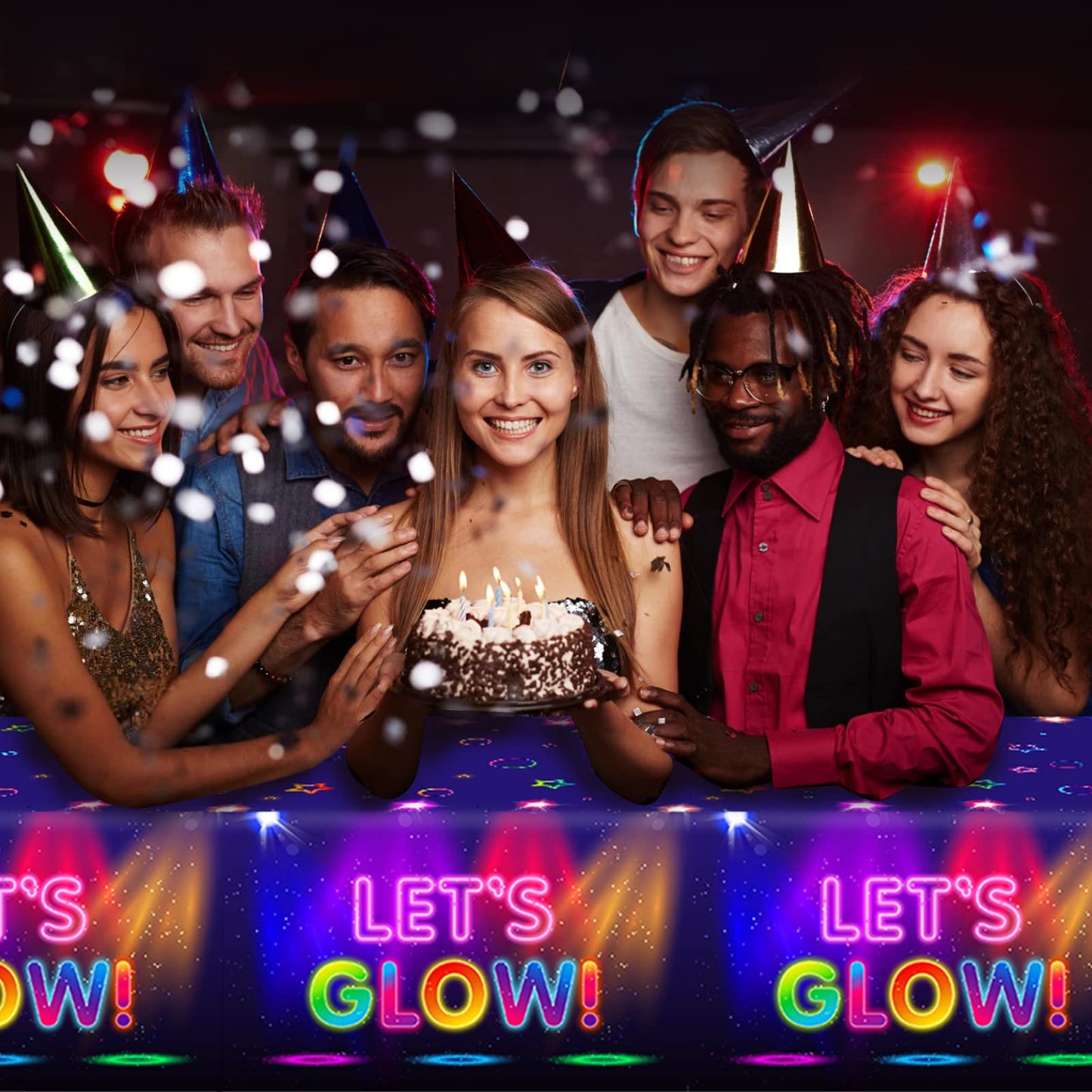 1 Pieces Glow Party Plastic Tablecloth 54 x 87 Inch Long Table Cover, Glow in The Dark Club Bar Night Wedding Baby Shower Party Holiday Dinner Picnic or Tablecloth for Kitchen Event Use