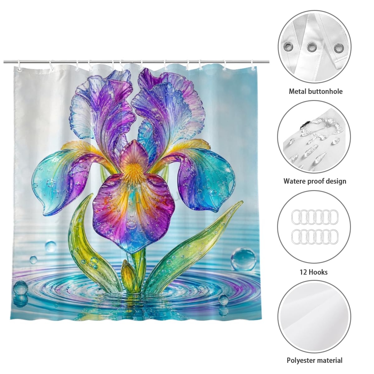 Youtoko Rose Floral Shower Curtain 72x72 Inch with 12 Hooks Polyester Bath Decor Set Whimsical Tropical Hibiscus Mix Romantic Style for Boho Bathroom