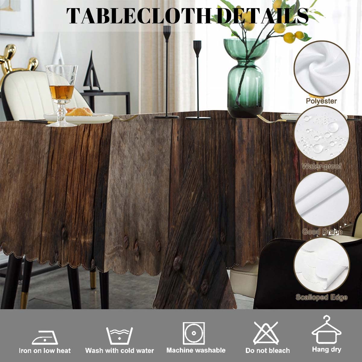 Swono 52x70 Inch Wood Plank Tablecloth Retro Wood Texture Brown Farmhouse Dining Table Cloth Anti-Stain Talking Table Cover for Kitchen Dinning Room Coffee Store Restaurant