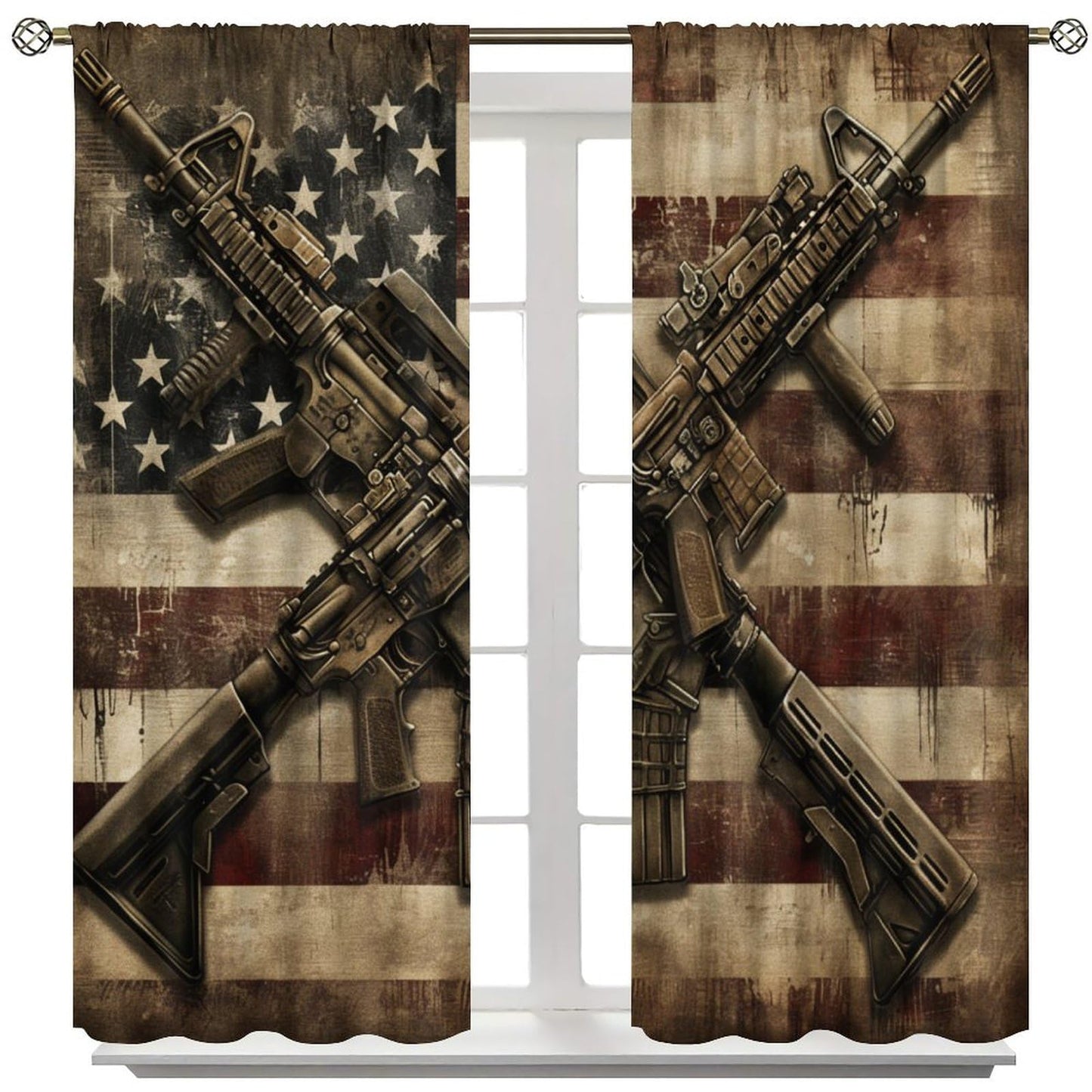 TOWINSFB Gun USA Flag Blackout Curtains for Bedroom Living Room, American Flag Patriotic Military Thermal Insulated Room Darkening Curtain- 2 Panels 45" L x 42" W