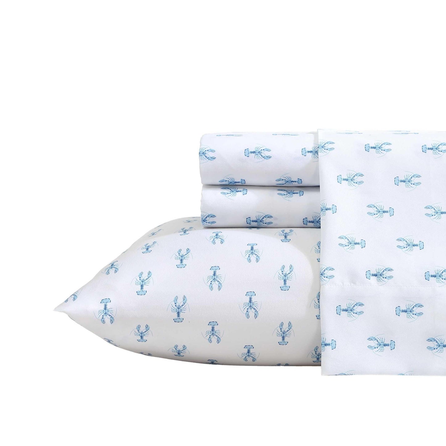 Nautica - Sheet Set, Breathable & Cooling Microfiber Bedding with Matching Pillowcase, Deep Pocket, Fully Elasticized (Nantucket Lobster Ocean Breeze Blue, Twin XL)