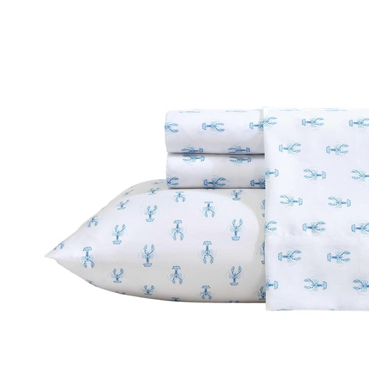 Nautica - Sheet Set, Breathable & Cooling Microfiber Bedding with Matching Pillowcase, Deep Pocket, Fully Elasticized (Nantucket Lobster Ocean Breeze Blue, Twin XL)
