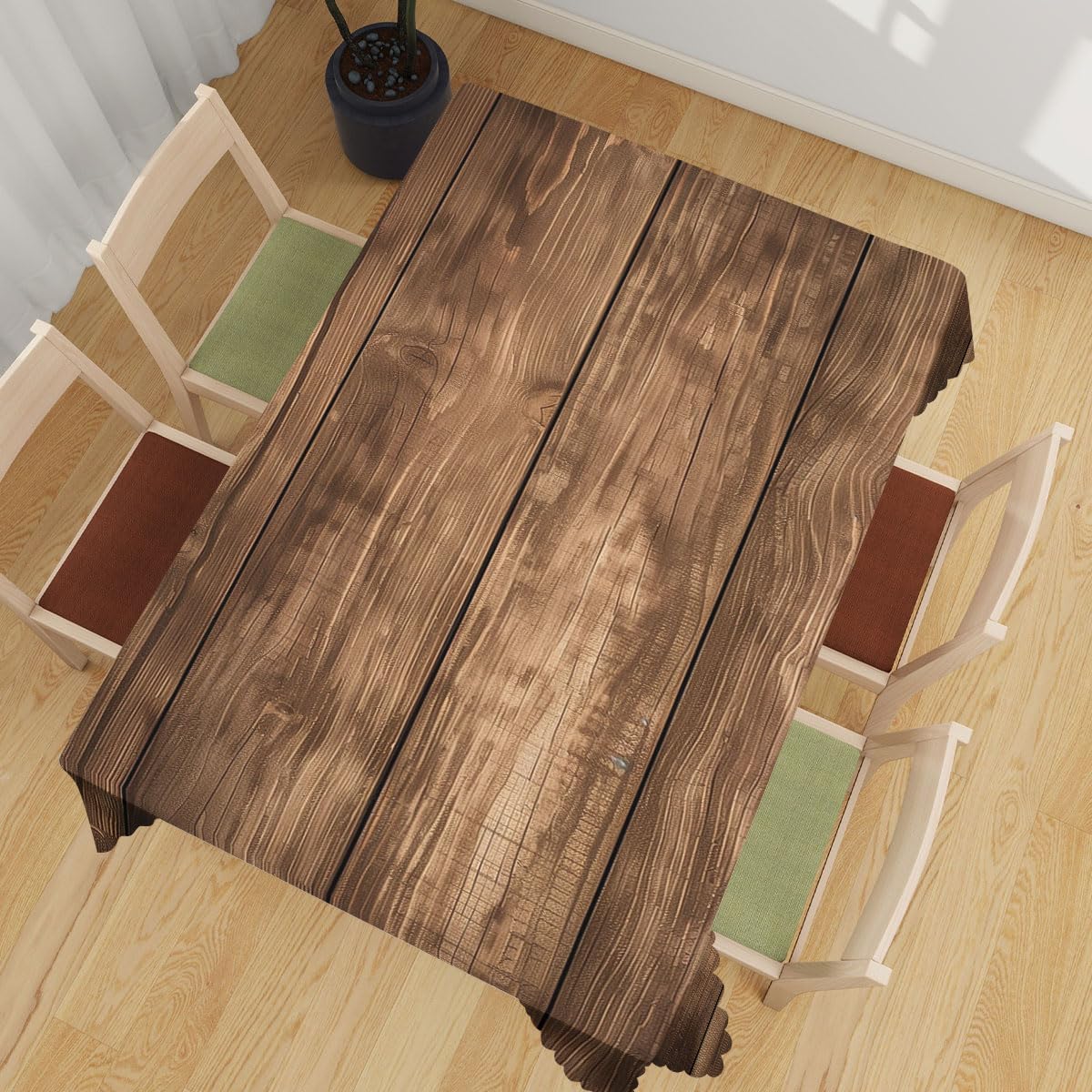 XYJFZL Brown Wood Grain Decorative Rectangle Tablecloth Rustic Western Wood Planks Rectangle Tablecloth Picnic Table Cover BBQ Table Cloths Polyester for Kitchen Coffee 52 x 70 Inch 4-6 Seats