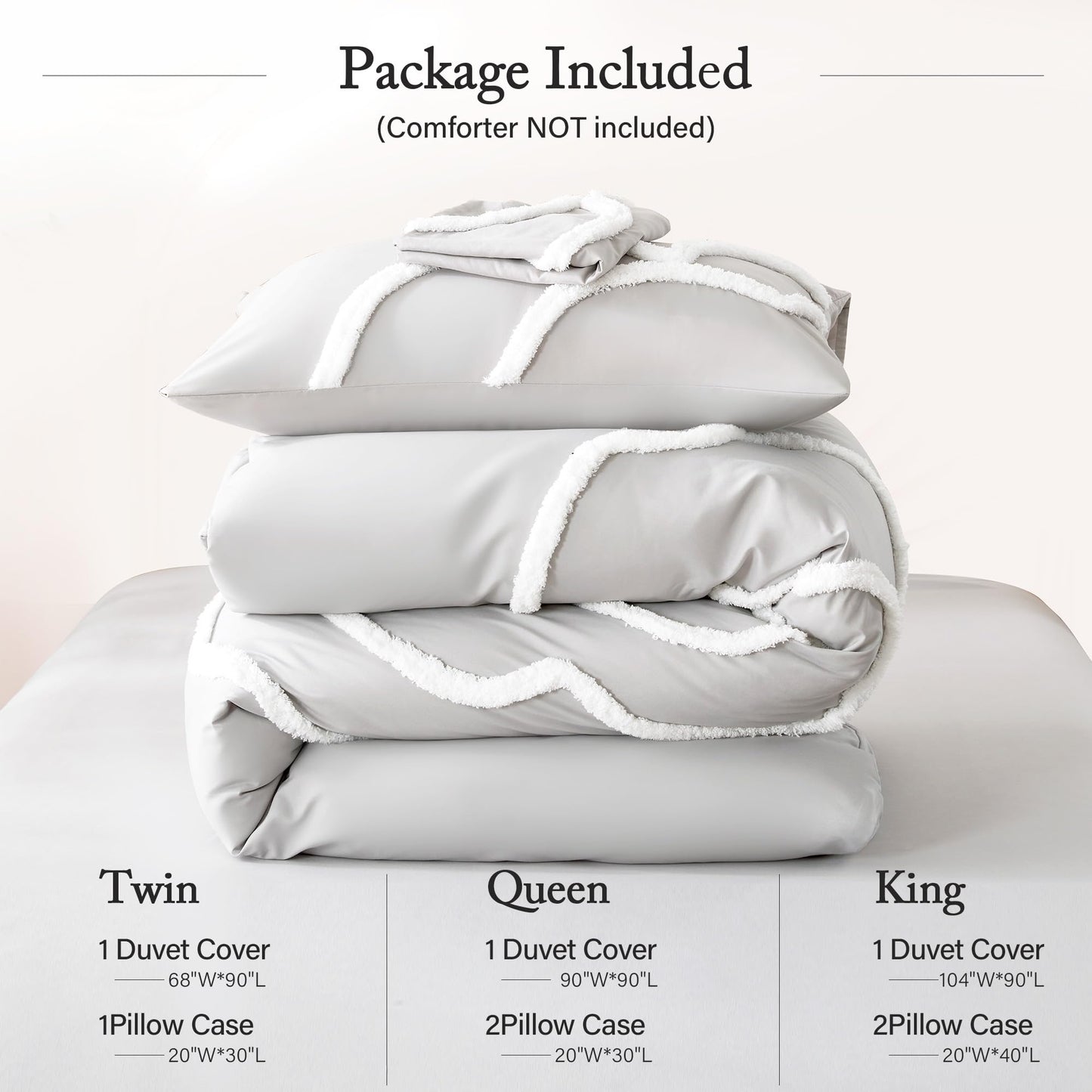 Ubo&Heng'er Duvet Cover Queen Size, 3 Pieces Duvet Covers Set, Boho Tufted Comforter Sets with Zipper Closure, Soft Breathable Floral Bedding Set for All Seasons(Grey, Queen, 90"x90")