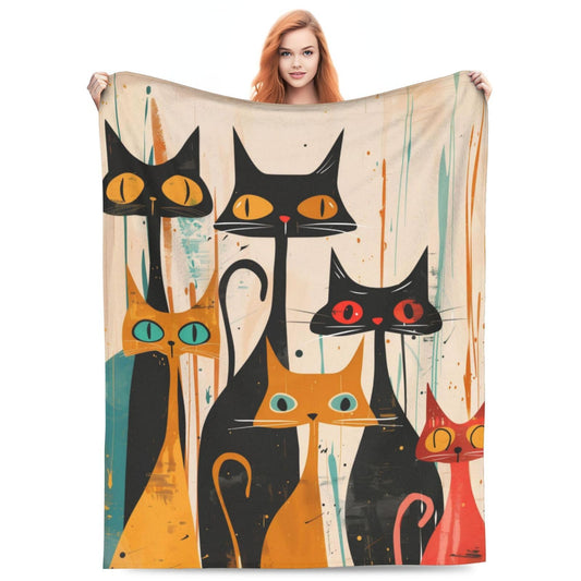 Abstract Cat Blanket, Gifts for Women, Colorful Modern Cat Soft Lightweight Throw Blankets for Kids, Travel Bed Living Room Decor, 50x60in
