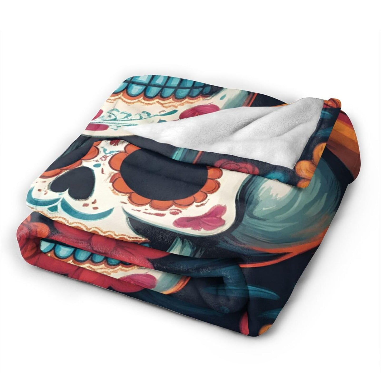 Colorful Skull and Flowers Throw Blanket Soft Lightweight Flannel Fleece Blanket 50"X40" for Bed Sofa Couch Camping Travel