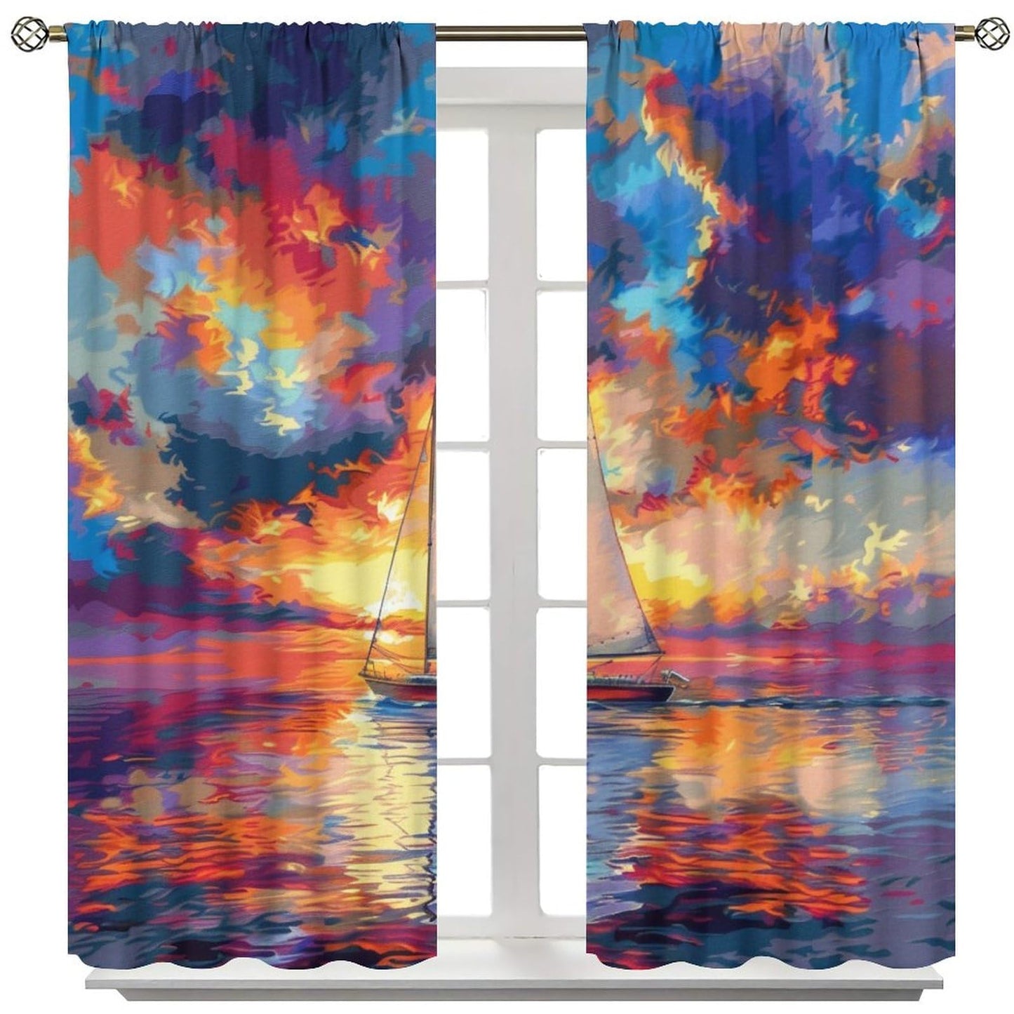 TOWINSFB Seaside Sky Cloud Sailboat Blackout Curtains for Living Room Bedroom, Colorful Sunset Ocean Ship Window Curtains Rod Pocket Thermal Insulated Window Drapes, 2 Panels, Each 21W x 45L
