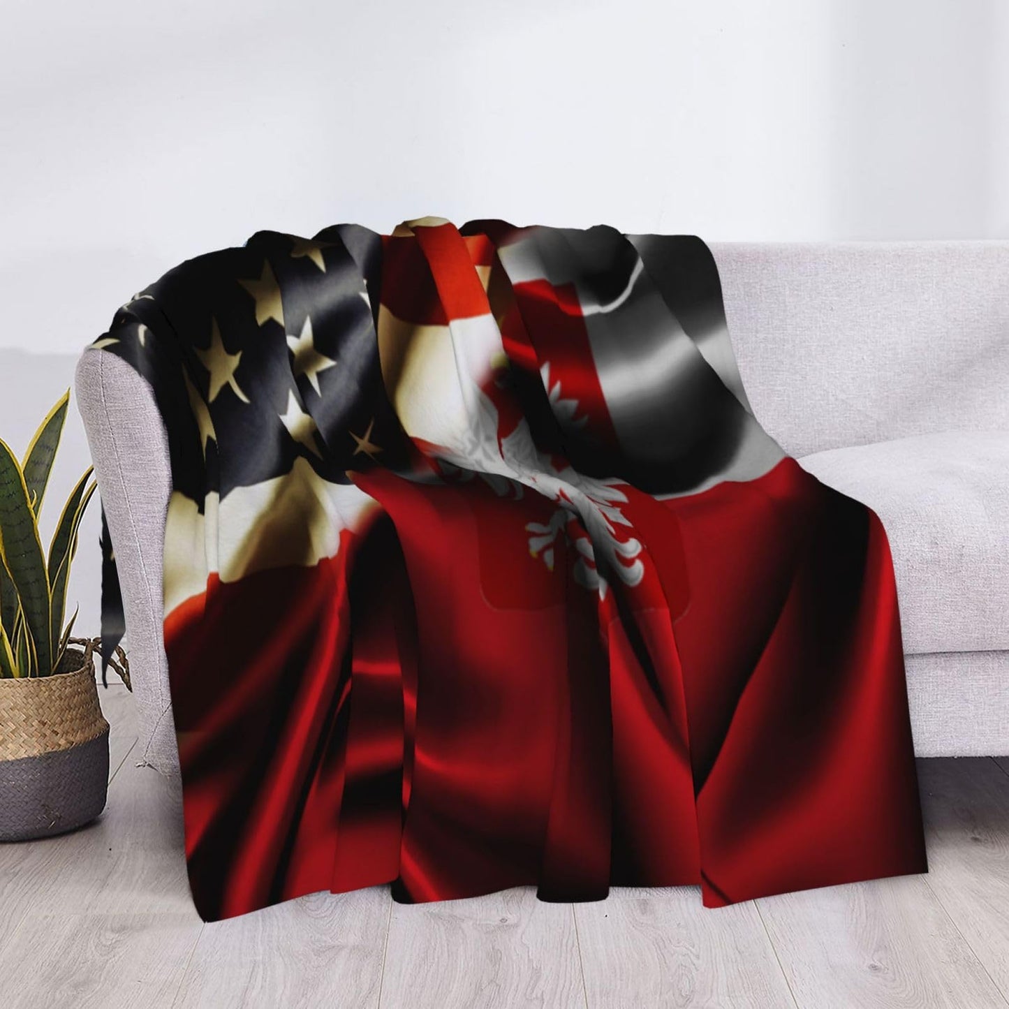 America Flag Poland Flag Throw Blankets Vintage for Bed & Couch Warm Winter Style - Lightweight Cozy Blanket for All Seasons