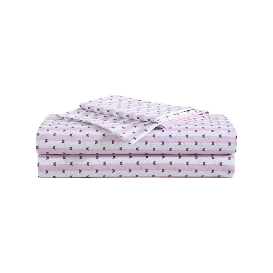 Betsey Johnson - Queen Bed Sheets, Soft & Lightweight Bedding, Fade & Wrinkle Resistant, Chic Room Essentials (Butterfly Stripe Purple, Queen)