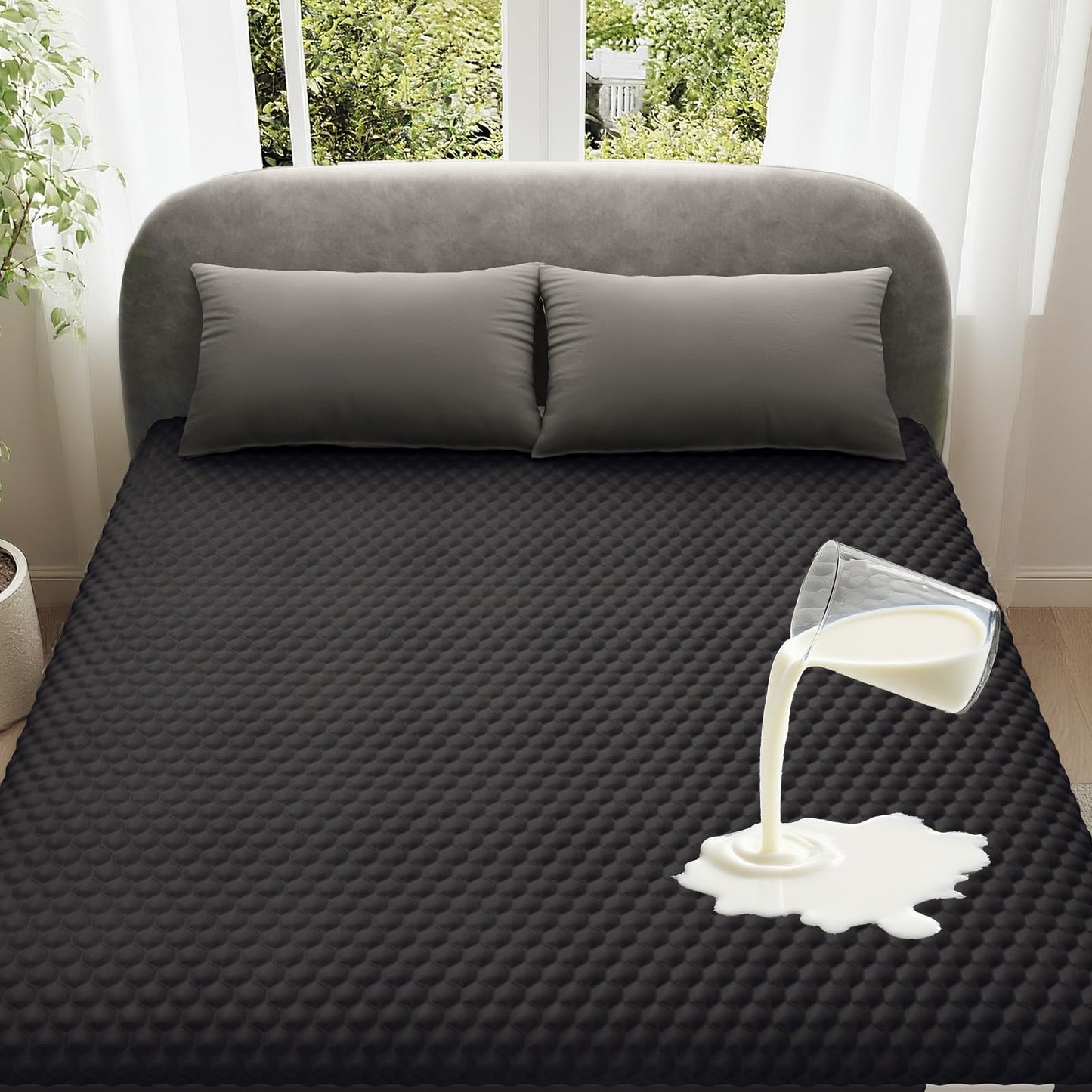 OhGeni 100% Waterproof Twin Size-Black Mattress Protector,Mattress Soft Pad,Cooling Breathable Fitted Sheets,Washable Bed Cover,Non-Slip Deep Pocket,Twin Comforter Set for Kids