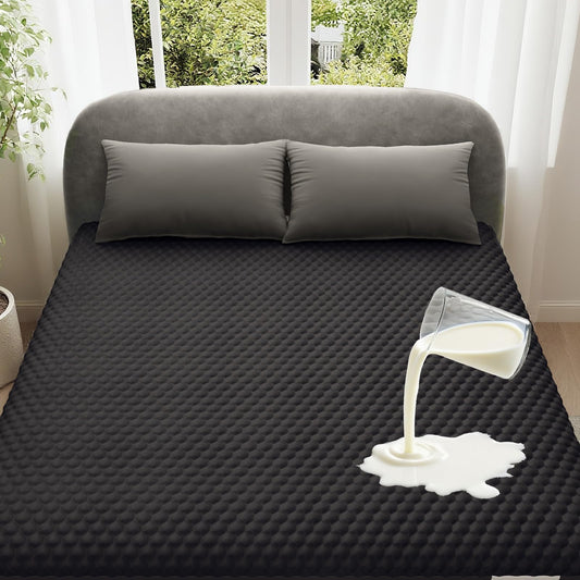 OhGeni 100% Waterproof Twin Size-Black Mattress Protector,Mattress Soft Pad,Cooling Breathable Fitted Sheets,Washable Bed Cover,Non-Slip Deep Pocket,Twin Comforter Set for Kids