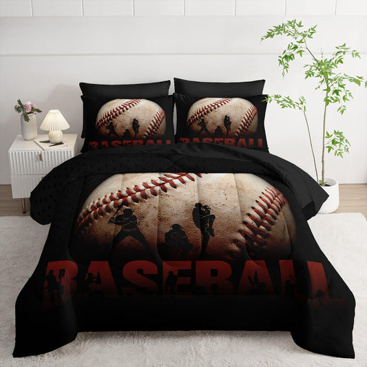 Smell Sunshine 7Pcs Baseball Comforter Set 3D Sports Themed Printed Bedding Set with 1 Comforter, 1 Flat Sheet, 1 Fitted Sheet and 4 Pillowcases for Boys and Girls Bedroom (Baseball Twin