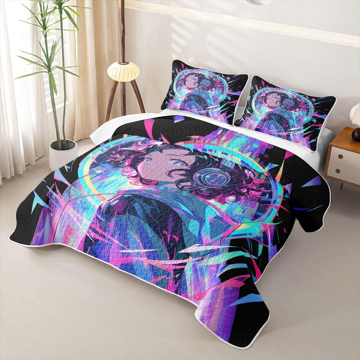 Erosebridal Japanese Anime Quilts King Size - Fashion Cool Girl Bedspread Coverlet Set, Anime Gifts Quilt Coverlets 3 Pieces