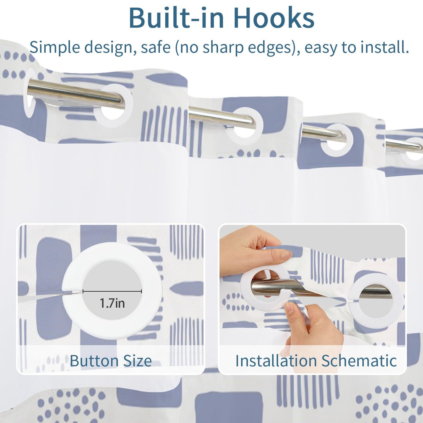 No Hook Shower Curtain with Snap in Liner Set, Boho Modern Abstract Geometric Unique Pattern Decorative Waterproof Fabric Shower Curtain for College Dorm Hotel Apartment Bathroom Bathtub, 71x74 Inch